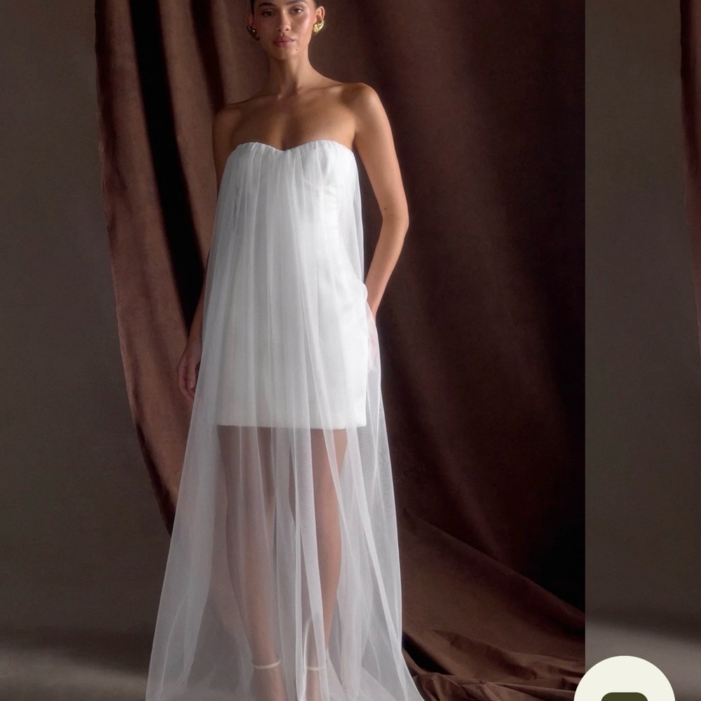Meshki White Strapless Dress with Sheer Overlay